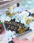 Graduation Cap Decorations Kit Include Assorted Flowers 3D Butterfly Stickers Glitter Rhinestones Alphabet Letter Number Stickers for DIY Grad Cap 2024 Graduation Party Supplies (Blue Flower)