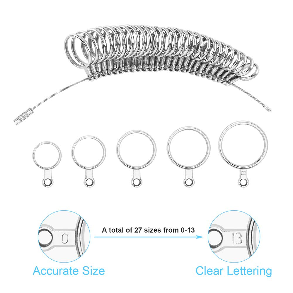 Ring Sizer Measuring Tool, 27 PCS Premium Ring Measurement Tool, US Ring Size 0-13 with Half Size, 1 PCS Finger Ring Sizing Measure Gauge, by