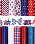 14Pcs 4Th of July Faux Leather Sheet Stars and Stripes Synthetic Leather Glitter Sequins Fabric Crafts for Patriotic Independence Day Earring Craft Bag Hair Bow DIY Gift Making, 8.3 X 6.3In