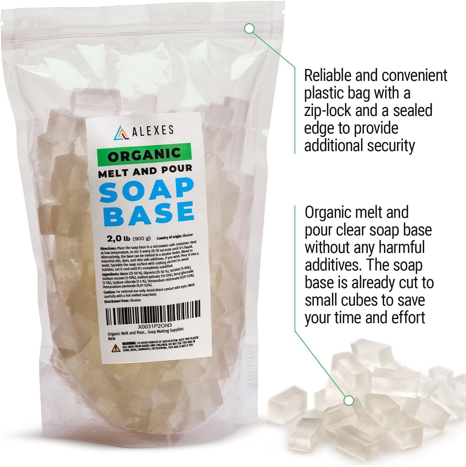 Organic Melt and Pour –  2 Lb Soap Base for Soap Making – Unscented – Soap Making Supplies