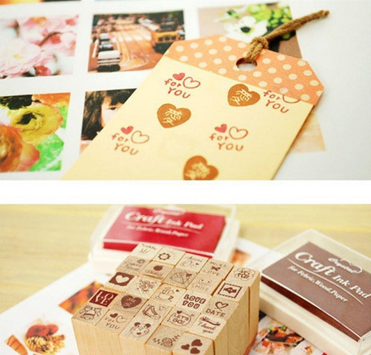 Pack of 25 Pcs Small Heart Shape Wooden Rubber Stamps with Box for DIY Craft Card and Photo Album (Red)