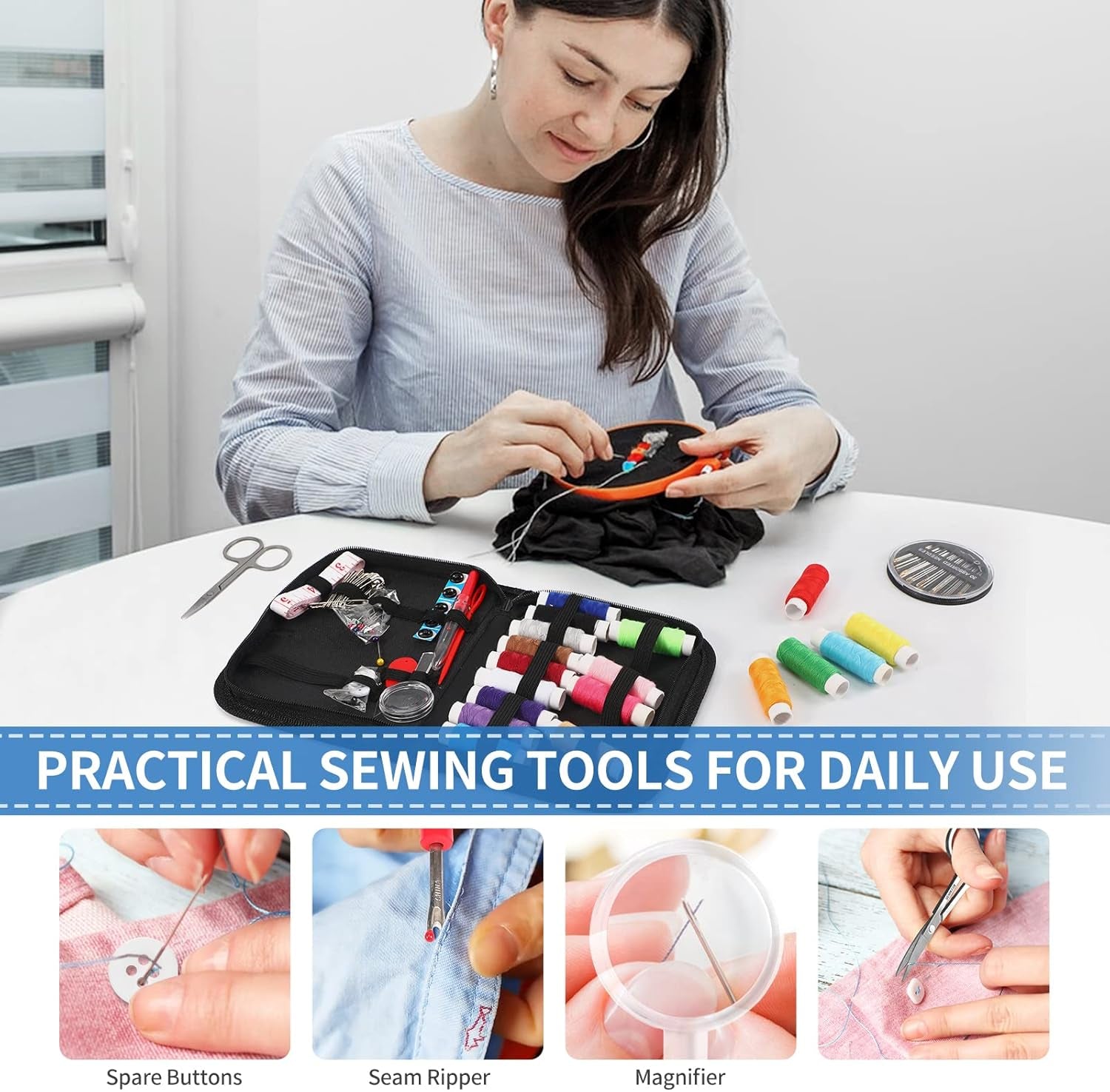 Sewing Kit for Adults and Kids, Needle and Thread Kit with Sewing Supplies and Accessories Contains Scissors, Measure Tape,Seam Ripper,Suitable for Home, Travel, Beginner, Emergency