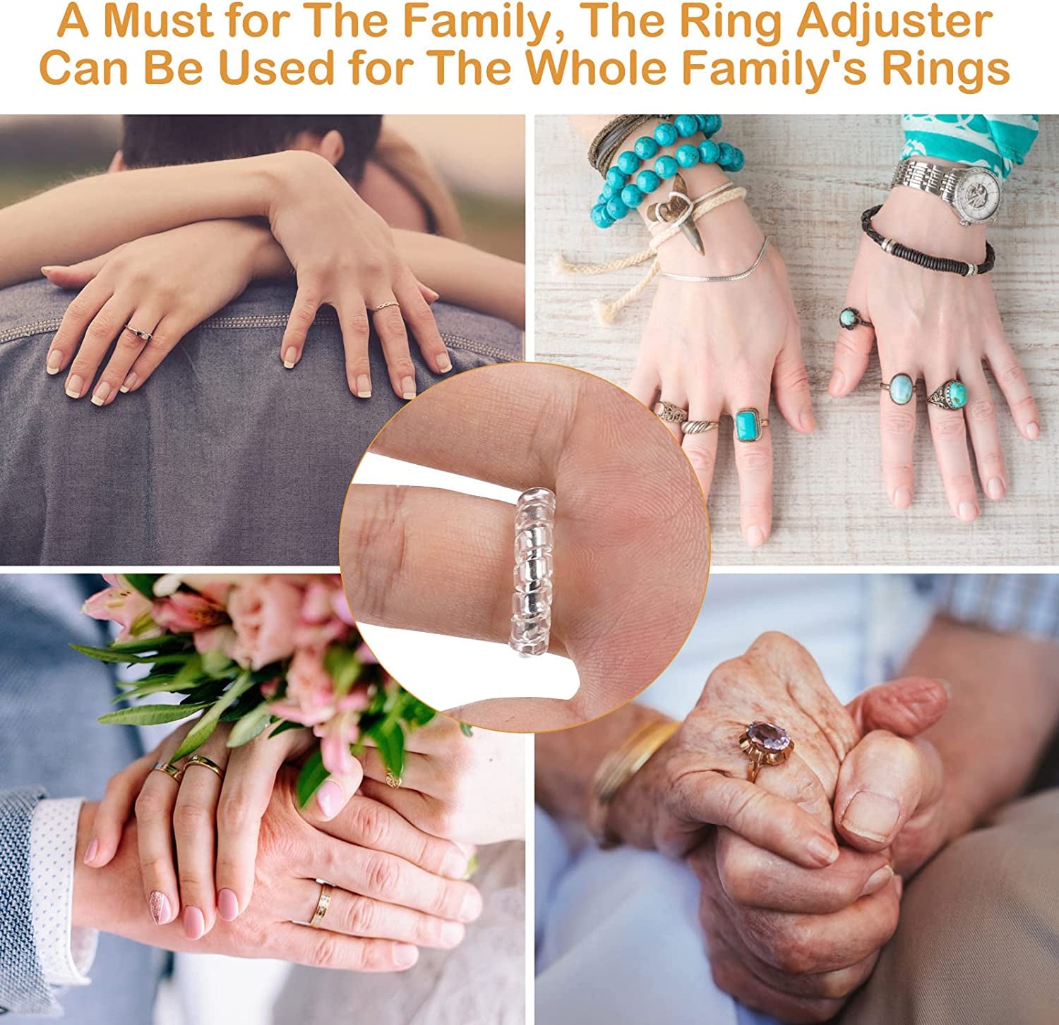 Ring Sizer Adjuster for Loose Rings, 12 Pack 4 Sizes Invisible Clear Silicone Ring Guard for Women Men, Ring Resizer Tightener Spacer Fitter for Too Big Ring, Make Ring Smaller without Resizing