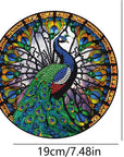 5D Peacock Diamond Painting Kits Hanging Pendants Wall Art Colored Imitation Glass Art Point Drill Crystal Diamond Art Window Pendants Home Garden Wall Door Birthday Festival Gifts