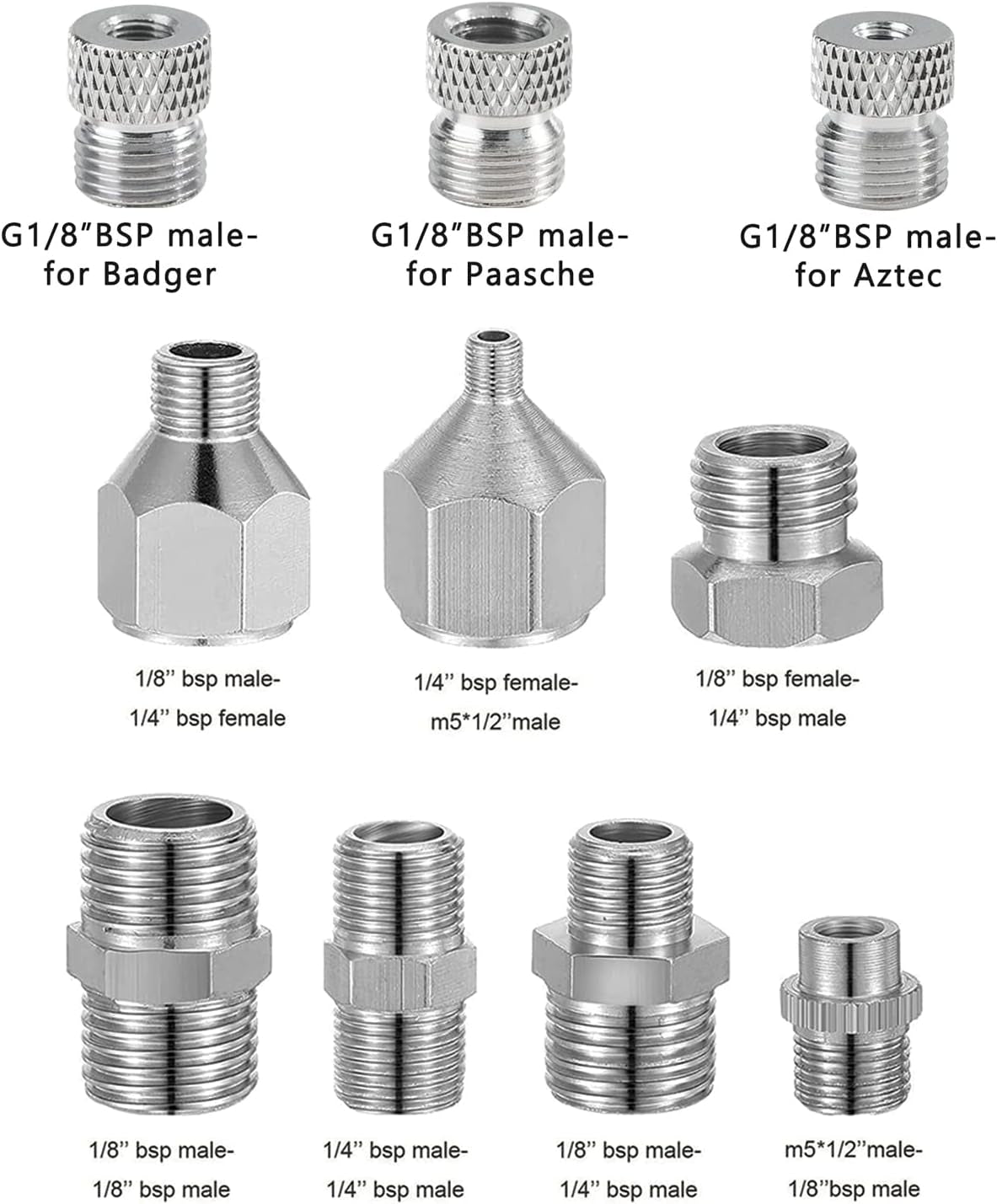 Multi-Size Airbrush Adapter Set Air Brush Fitting Connector Kit Airbrush Accessories for Air Compressor, Badger Paasche Aztec Airbrush