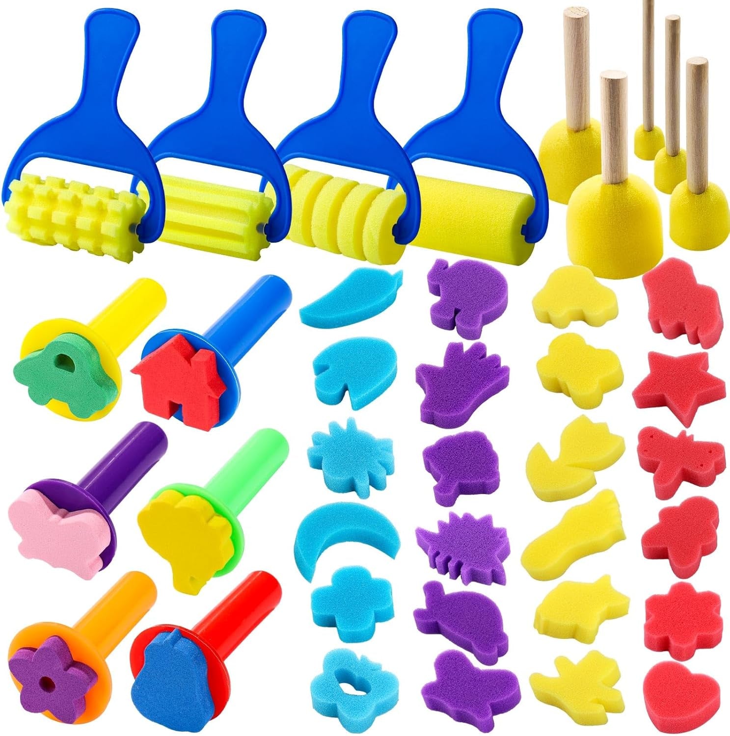 Paint Sponges for Kids, 39Pcs Early Learning Toddlers Sponge Paint Brushes Stamps Foam Art Craft Drawing Tools