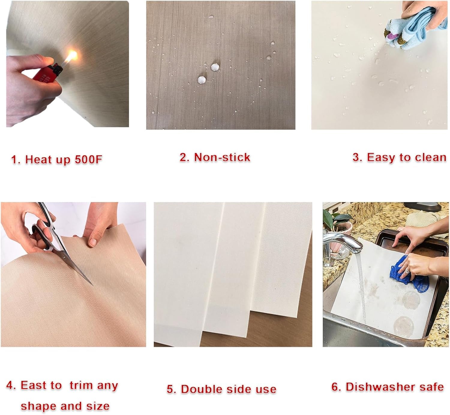 Non-Stick PTFE Teflon Sheet for Heat Press Reusable Transfer Sheets for T-Shirt Vinyl HTV Ironing Quilting Crafting Baking and Heat Transferring, 500 Degrees 6 Pack (15.74''L X 23.62''W)