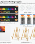 69 Pack Acrylic Paint Set, Acrylic Painting Set with 2 Pack of 15 Colors Acrylic Paint, 3 Sets of Wooden Easels, Canvas, Brushes & Palettes, Art Painting Supplies for Kids Adults Beginner