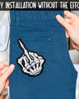 Iron on Patches for Jackets - Skeleton Middle Finger Shirt Motorcycle Patches for Vests Men Ghost Rider with Motorcycle Club Patches Outlaws - Lady Finger Embroidery Finger Skull Middle Finger Patches