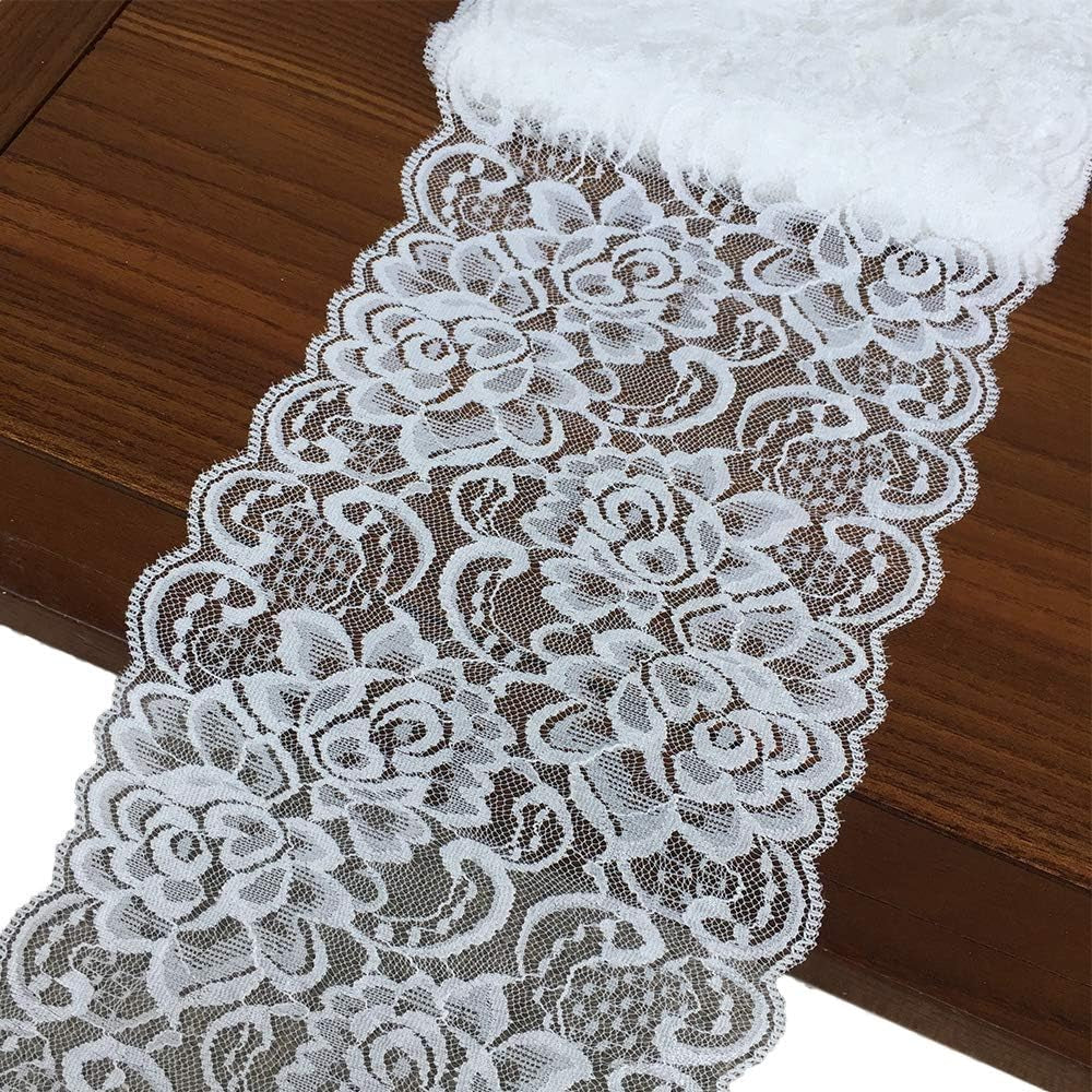 Olive Lace 6 Inches Wide White Stretchy Lace Ribbon Elastic Trim Fabric with Floral Pattern for Bridal Wedding Decorations , Sewing DIY Making and DIY Crafts-5 Yards (910 White)