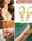 300PCS Lobster Claw Clasps with Open Jump Rings 12Mm Metal Lobster Clasps for DIY Craft Bracelet Jewelry Making (Gold, Clasp: 12X7Mm+Ring:5Mm)