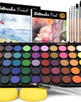 Watercolor Paint Set, 48 Water Colors Kit with 3 Painting Brushes, Palette, Watercolor Pen, Non-Toxic Painting Supplies for Kids, Adults, Students, Beginners and Artists