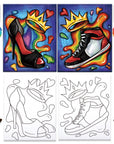 2 Pack Paint and Sip Canvas Painting Kit Pre Drawn Canvas for Painting for Adults Stretched Canvas Couples Games Date Night Shoe Crown Anniversary Gifts Couple Paint Party PLUS