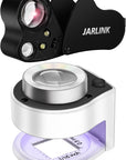 2 Pack 30X 60X Jewelers Loupe, Foldable Jewelry Magnifier with Bright LED Light, Desktop Loupe Magnifier with 3 LED Light and 3 UV Light for Gems, Jewelry, Coins, Stamps (White & Black)