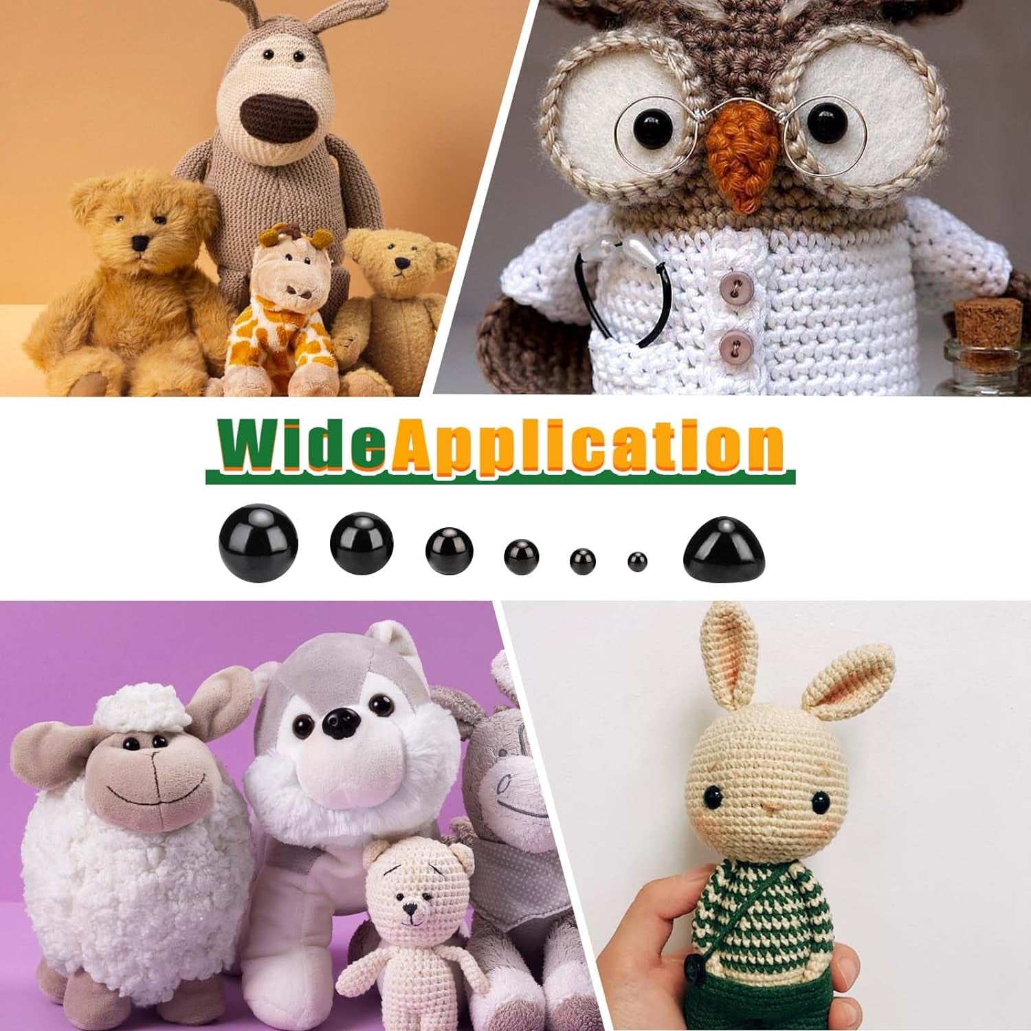 Safety Eyes and Noses for Amigurumi, Craft Doll Eyes, Black Stuffed Crochet Eyes with Washers for Teddy Bear and Crochet Stuffed Animals