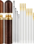 24 Pieces Self Threading Needles Easy Threading Needles and 4 Pieces Large-Eye Hand Sewing Needles with 2 Pieces Wooden Needle Case for Storing Handmade Sewing Embroidery Needle Accessories