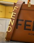 2024 Luxe Fendi-Inspired Tote - Medium & Large Capacity Vintage Real Leather Shoulder Bag with Golden Details for Women