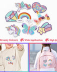 8 Pcs Dreamy Unicorn Iron on Patches Cute Rainbow Star Heart Butterfly Diamond Sew on Embroidered Applique Repair Embroidery Patch DIY Craft Accessories for Kids Girls Clothing Backpack Hat
