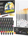 47 Pack Acrylic Paint Set, 15 Colours (12Ml Each, 2Pack) Acrylic Paint with 10 Brushes Painting Canvas Knife Palette Sponge, Complete Gift Set for Kids, Adults Painting Canvas, Ceramic
