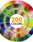 304 Pack Embroidery Kit, 200 Colors Threads, 5 Pcs Bamboo Embroidery Hoops, 2 Pcs Aida Cloth, Instructions, Bag and Cross Stitch Tools Set, Hand Embroidery Starter Kit for Beginners Adults