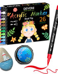 Dual Tip Acrylic Paint Pens, 26 Colors, Medium and Brush Tips, Ideal for Rock Painting, Ceramic, Wood, Plastic, Calligraphy, Scrapbooking, Card Making, DIY Crafts