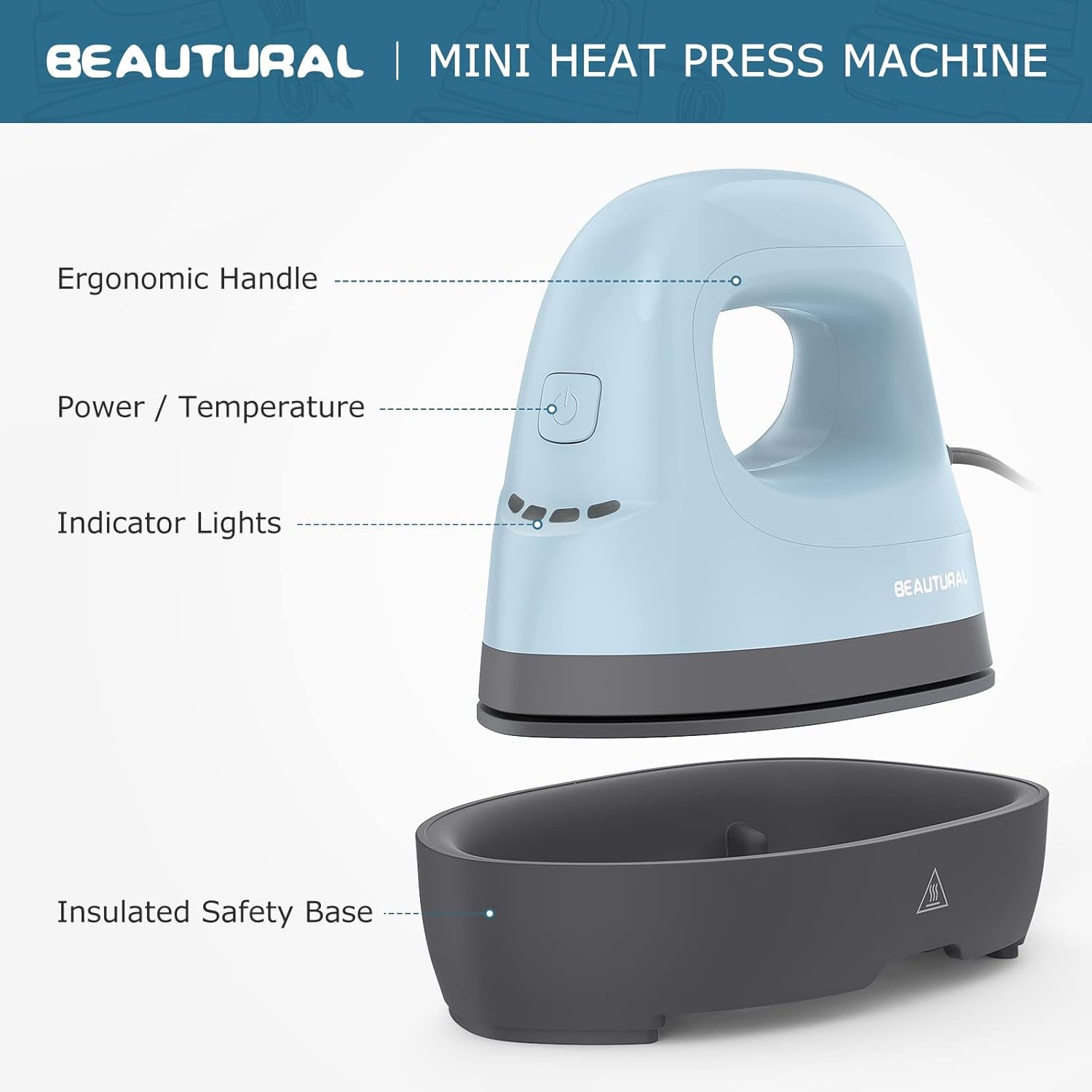 Mini Heat Press Machine, Easy to Use for T-Shirts, Shoes, Hats, Bags and Small HTV Vinyl Projects Transfer, 4 Heat Settings & Precision Tip, Ceramic Coated Heating Plate, 120V