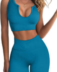 Women'S Yoga Workout Outfits 2 Piece High Waisted Leggings with Sports Bra Gym Clothes Sets Light Blue S