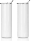 2 PCS Sublimation Blanks Skinny Tumbler White 20 OZ Straight Double Wall Stainless Steel Tumbler with Metal Straw Tumbler Cups for Tumbler Heat Press Machine Heat Transfer