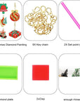 9 Pieces Double Sided Diamond Christmas 5D DIY Painting Keychain Kits Christmas Diamond Ornaments Diamond DIY Key Ring Art Pendant Christmas Tree for DIY Christmas Holiday Decor
