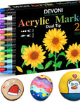 Dual Tip Acrylic Paint Pens, 26 Colors, Medium and Brush Tips, Ideal for Rock Painting, Ceramic, Wood, Plastic, Calligraphy, Scrapbooking, Card Making, DIY Crafts