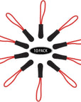 Durable Cord Zipper Pulls Pull Tab Zipper Replacement for Purses,Backpacks, Luggage, Clothing(Black Red,10 Pack)