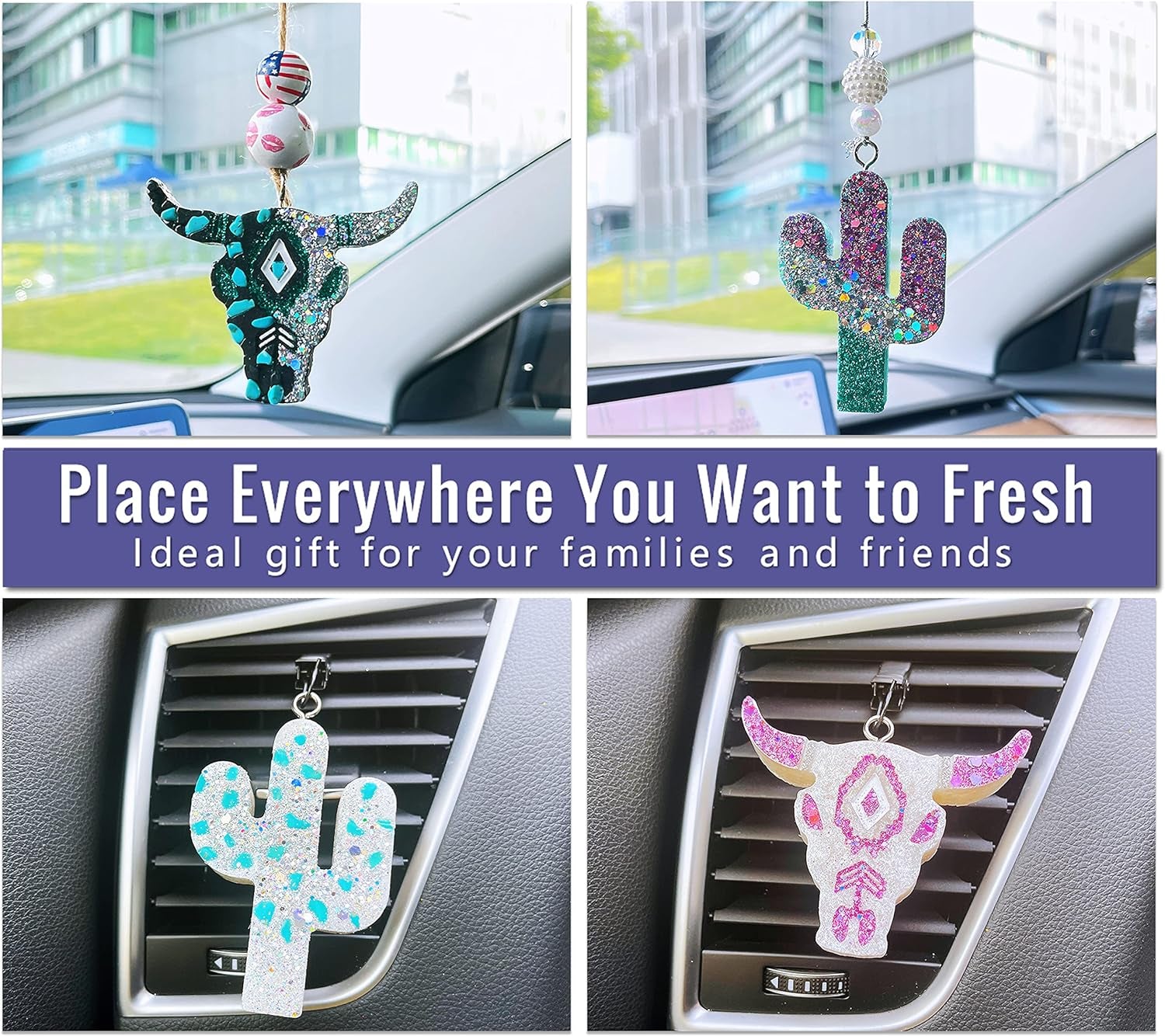 M139 57PCS Car Freshies Supplies Starter Kit, DIY Freshie Making Kit with Unscented Aroma Beads,Freshies Silicone Molds and Accessories (Make 4 Freshie)