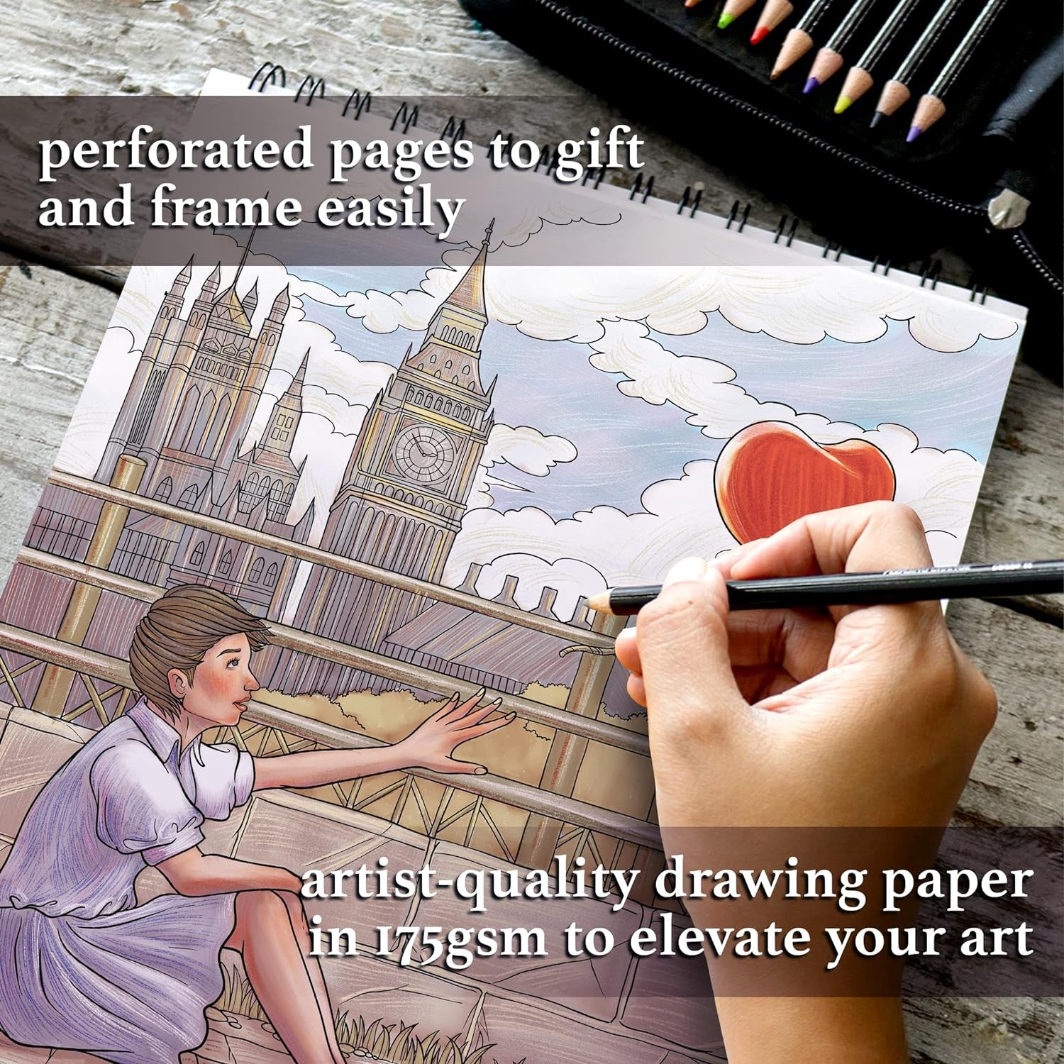 Modern Art Adult Coloring Book for Stress Relief, 50 Drawings Inspired by Famous Paintings, Smooth and Thick Paper, Spiral Binding, USA Printed, Lay Flat Hardback Book Cover, Ink Blotter Paper