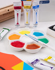 7-Well Studio Porcelain Paint Palette Tray,Artist Mixing Colour Tray by 4-3/4 Inches for Watercolor Gouache Painting,Round,White