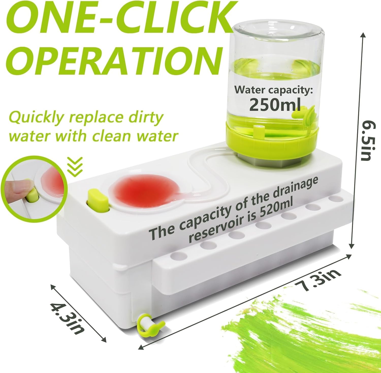 Paint Brush Cleaner, Brush Rinser with Drain and Brush Holder, Upgrade Water Circulation Paintbrush Cleaner Rinser for Acrylic, Watercolor, Water-Based Art Supplies Paint Brush Cleaner Tool, Green