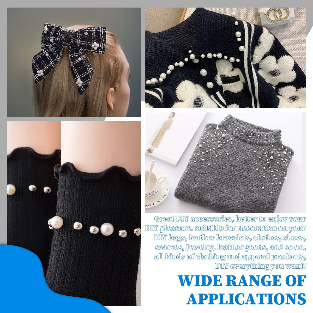 Pearl Handmade Setting Machine with 5 Sizes of round Pearl ABS Beads Rivet Studs and 900 Pcs Nailheads Spots Studs Kit for Hats Shoes Clothes Bags Skirts Beads DIY Accessories