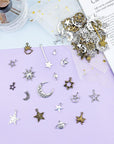 Celestial Mixed Sun Moon Star Charms, Wholesale Bulk Lots Antique Alloy Charms Pendants DIY for Necklace Bracelet Jewelry Making and Crafting, 100G(74Pcs)