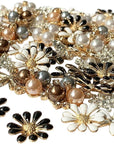 80 Pieces Flower Rhinestone Buttons Faux Pearl Buttons Flat Back for Jewelry Making Wedding Party Home Decoration DIY Craft Hair Accessory