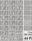 Large Letter Stencils for Painting on Wood - 44 Pack Alphabet Letter Number Stencil Templates with Signs, Reusable Plastic Stencils in 3 Fonts and 284 Designs for Chalkboard Fabric Wood Signs