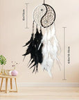 Handmade Tai-Chi Dream Catcher Black with Feathers and Beads - Approximately 50cm, Hangable Decor for Home & Car, Unique Craftsmanship & Symbolism - Ornaments, Hanging Circle Gift Decoration Traditional