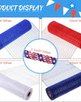 5 Rolls 4Th of July Patriotic 30 Feet Each Roll Red White and Blue Poly Burlap Mesh with Ribbon Stripe 10 Inches for Veterans Day Party Decor Gift Wrapping DIY Crafts (Bright Style)