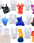 20Pcs 3D Animal Resin Molds Tools Set Includes 8 Resin Casting Molds Large Clear Epoxy Silicone Molds 2 Measurement Cup 10 Wood Sticks for Resin Craft DIY