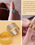 8 Pcs Sewing Thimble + 30 Pcs Sewing Needles, Finger Protector Fingertip Thimble Adjustable Metal Bronze Sewing Thimble Rings and Leather Coin Thimble for Needlework, Hand Embroidery Craft
