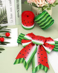 Summer Wired Edge Ribbon Watermelon Print Craft Ribbon Red Green Fruit Fabric Ribbon for Wreath Bow Making DIY Crafts Wrapping Party Decor Supplies, 2 Rolls, 20 Yard