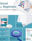 DTF Transfer Film and DTF Powder Set, Direct to Film Starter Kit Contains 20 Sheets A4 PET Film, 8.8 Oz Hot Melt Powder, 45 Ft Recognition Tape, 2Pcs T-Shirt Ruler Guide for Printing on T-Shirts