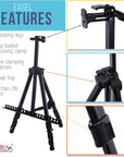 - 66 Inch Sturdy Black Aluminum Tripod Artist Field and Display Easel Stand - Adjustable Height 20" to 5.5 Feet, Holds 32" Canvas - Floor and Tabletop Displaying, Painting
