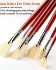 Fan Brush for Painting, 7 Pieces Fan Brush Set with Hog Bristle Natural Hair and Long Wood Handle, Professional Artist Fan Brushes for Acrylic Painting,Oil Watercolor Painting