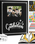 Graduation Scrapbook Kit Photo Album, Linen DIY Memory Scrap Book Grad Picture Album with Stickers Holds 4X6 5X7 8X10 Pictures (30 Sheets / 60 Pages, Black - Window)