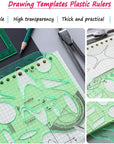 9 PCS Drawing Templates Plastic Rulers Multi-Function Measuring Rulers with French Curve Ruler,Geometric Drawings Templates Rulers Tool Set for Studying Designing and Building (Green)