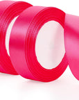 2 Rolls/50 Yards Hot Pink Ribbon 1 Inch Pink Satin Ribbon for Gift Wrapping Flower Bouquet DIY Crafts Party Wedding Christmas Halloween Decorations